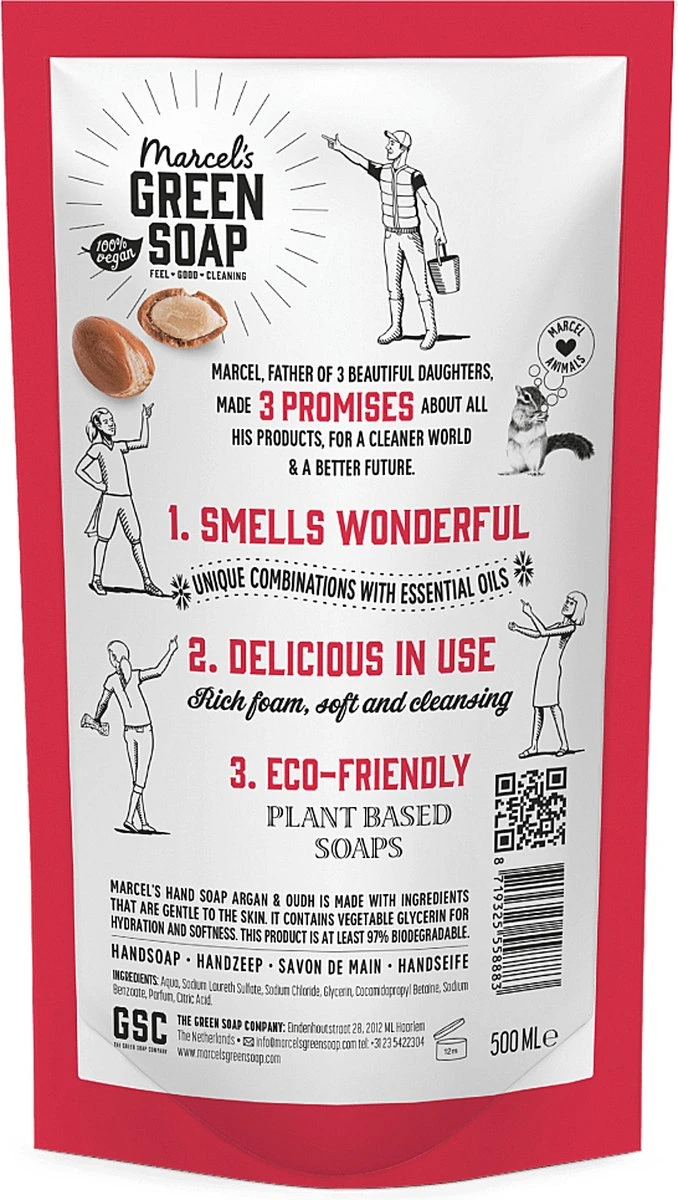 Marcel's Green Soap Handzeep Navulling Argan & Oudh - 500ML 3 Marcel's Green Soap Handzeep Navulling Argan & Oudh - 500ML - Afbeelding 3