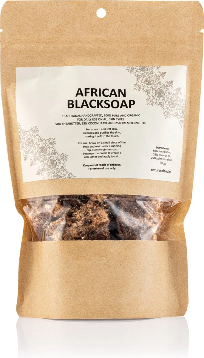 Nature's Blend African Black Soap - Zeep Puur - Biologisch - 100 Gram 1 Nature's Blend African Black Soap - Zeep Puur - Biologisch - 100 Gram