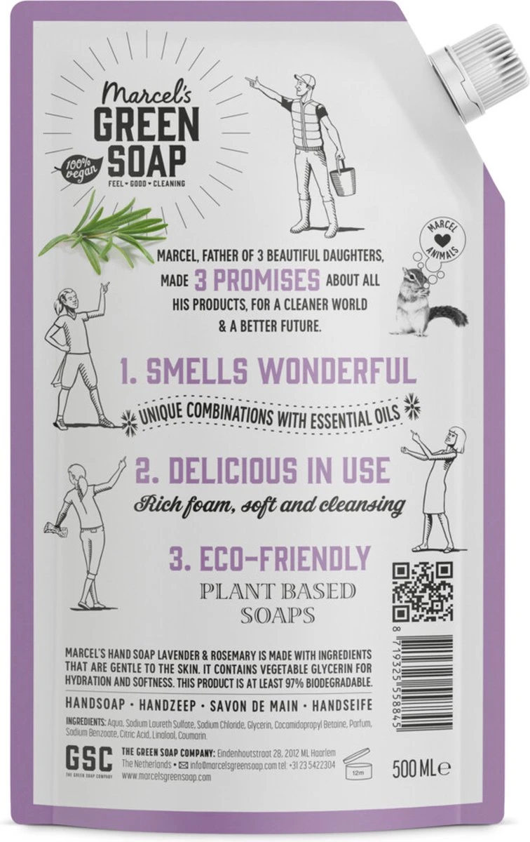 Marcel's Green Soap Handzeep Lavendel & Rosemarijn Navulling - 6 X 500 Ml 2 Marcel's Green Soap Handzeep Lavendel & Rosemarijn Navulling - 6 X 500 Ml - Afbeelding 2
