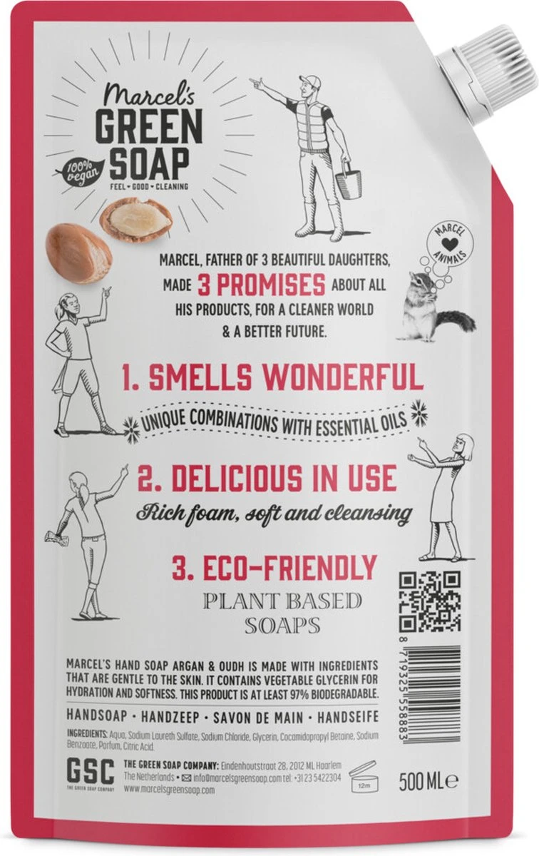 Marcel's Green Soap Handzeep Navulling Argan & Oudh - 500ML 2 Marcel's Green Soap Handzeep Navulling Argan & Oudh - 500ML - Afbeelding 2