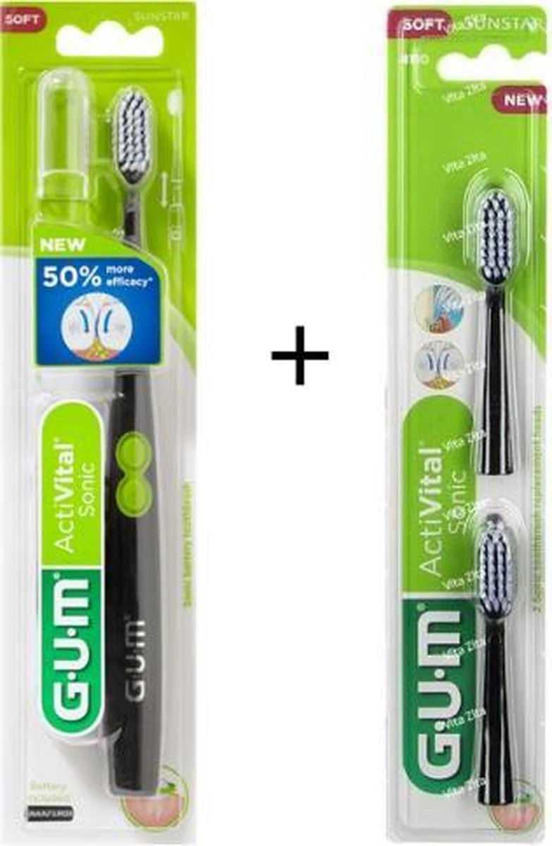 GUM® 1x GUM Activital Sonic Elektrische Tandenborstel - Zwart + 1x GUM Opzetborstels Zwart 1 GUM® 1x GUM Activital Sonic Elektrische Tandenborstel - Zwart + 1x GUM Opzetborstels Zwart