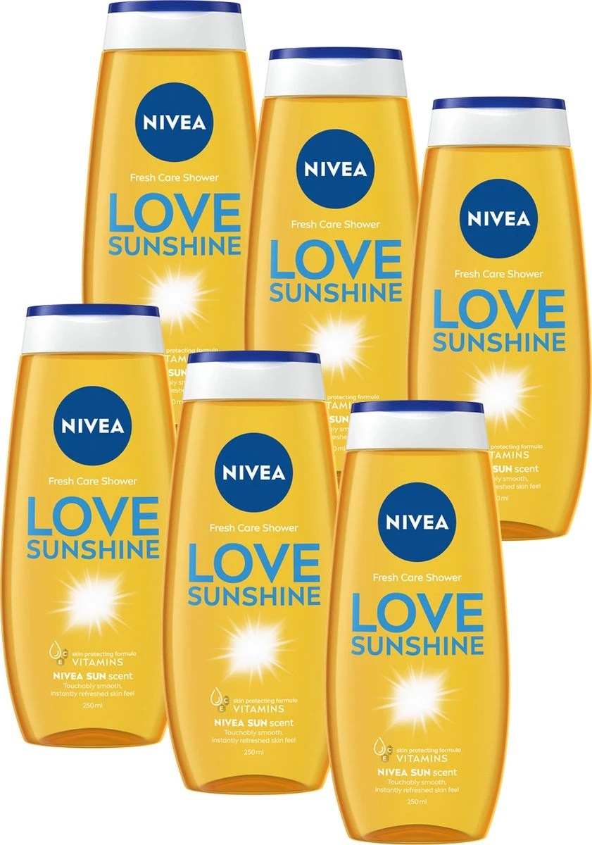 NIVEA Love Sunshine Douchegel - 6 X 250 Ml - Voordeelverpakking 1 NIVEA Love Sunshine Douchegel - 6 X 250 Ml - Voordeelverpakking
