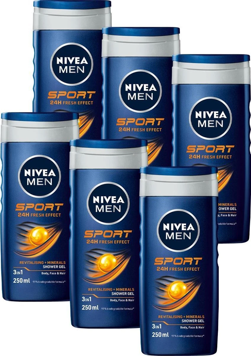 NIVEA MEN Sport - 6 X 250 Ml - Voordeelverpakking - Douchegel 1 NIVEA MEN Sport - 6 X 250 Ml - Voordeelverpakking - Douchegel