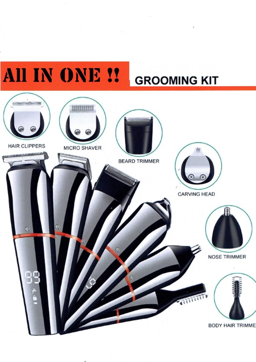 Baardtrimmer/Body Groomer-6in 1-voor Mannen-waterdicht-voor Baardhaar-hoofdhaar-lichaamshaar 10 Baardtrimmer/Body Groomer-6in 1-voor Mannen-waterdicht-voor Baardhaar-hoofdhaar-lichaamshaar - Afbeelding 10