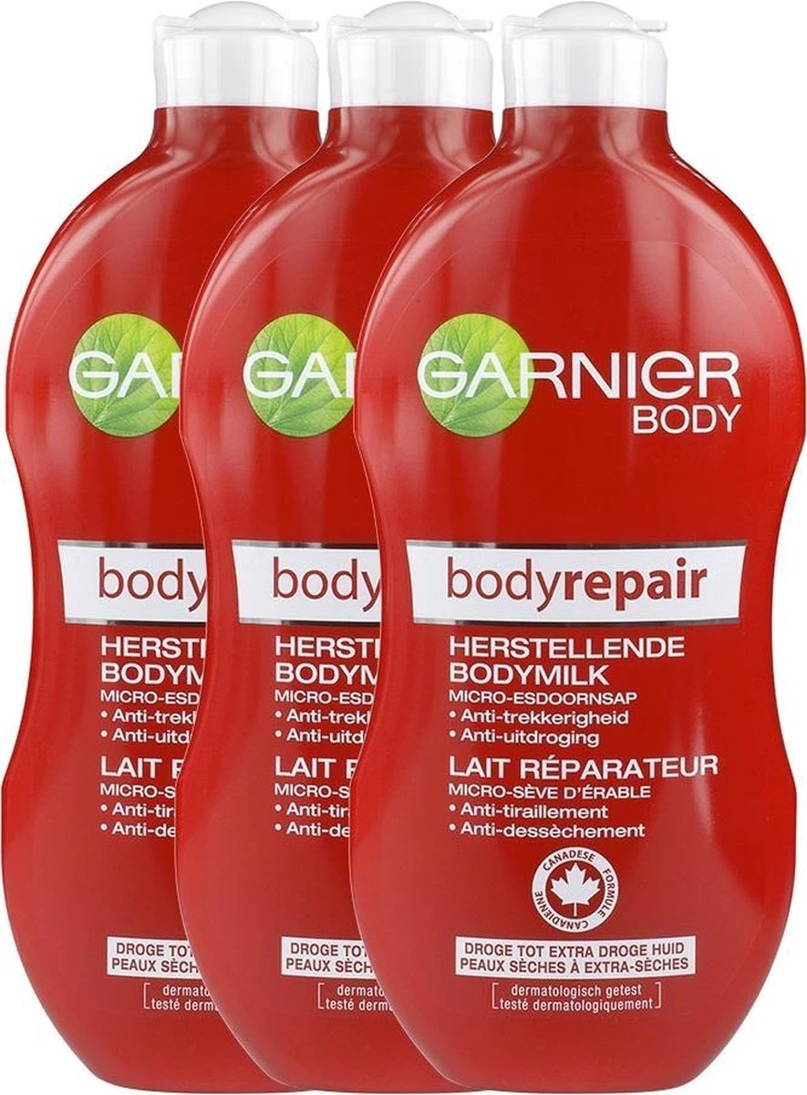 Garnier Body Repair Bodymilk - 3 X 400 Ml - Voordeelverpakking 1 Garnier Body Repair Bodymilk - 3 X 400 Ml - Voordeelverpakking