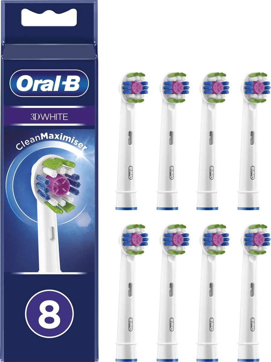 Oral B Oral-B 3D White - Met CleanMaximiser-technologie - Opzetborstels - 8 Stuks 1 Oral B Oral-B 3D White - Met CleanMaximiser-technologie - Opzetborstels - 8 Stuks