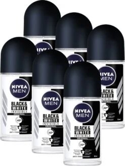 NIVEA MEN Black & White Invisible Original - 6 X 50 Ml - Voordeelverpakking - Deodorant Roller