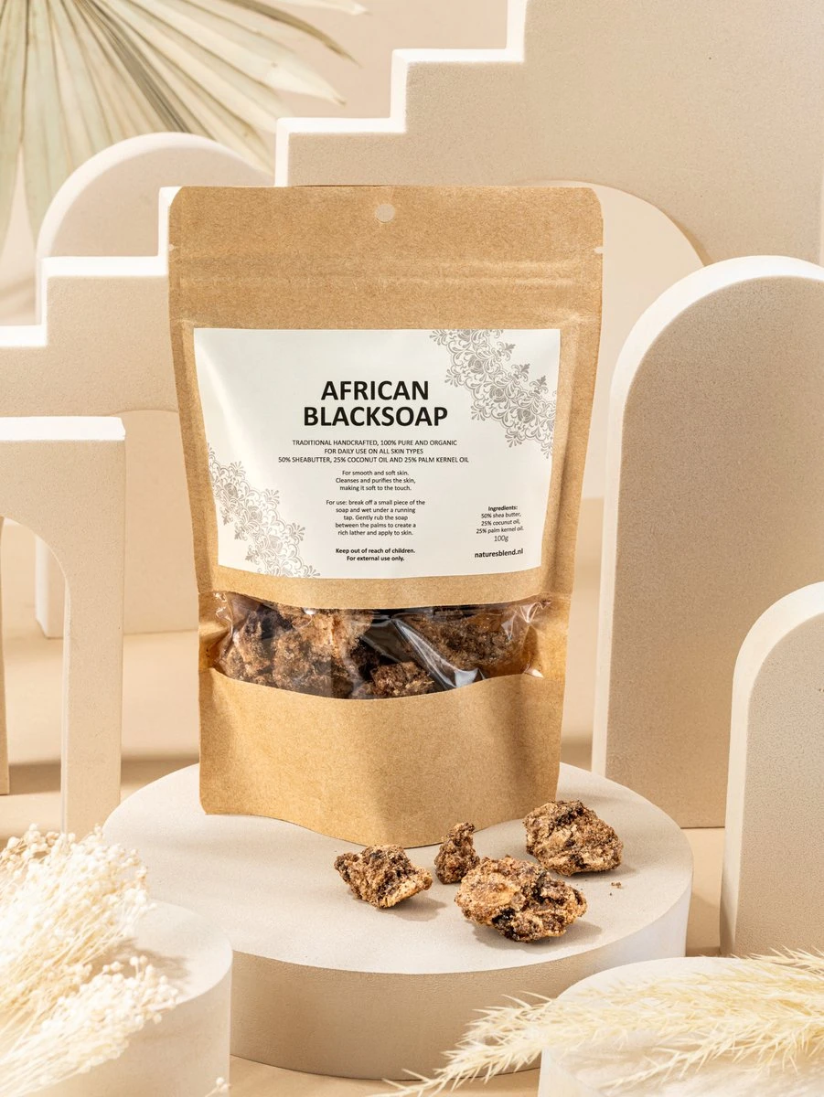 Nature's Blend African Black Soap - Zeep Puur - Biologisch - 100 Gram 6 Nature's Blend African Black Soap - Zeep Puur - Biologisch - 100 Gram - Afbeelding 6