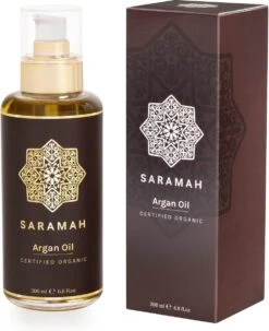 SARAMAH® Arganolie Puur 200 Ml - Voor Haar, Huid En Gezicht - 100% Puur & Biologisch - EU Bio Keurmerk - Hydraterend, Voedend En Herstellend - Rijk Aan Omega 3 En 6, Vitamine E En F - Marokkaanse Arganolie - Moroccan Argan Oil - Huidolie En Haarolie