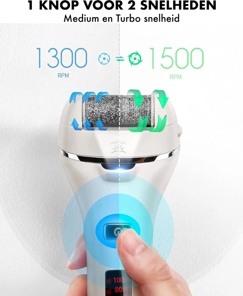 DynaBright Elektrische Eelt Verwijderaar - LED Verlichting - Voetvijl - Inclusief 3 Rollers - Oplaadbaar 5 DynaBright Elektrische Eelt Verwijderaar - LED Verlichting - Voetvijl - Inclusief 3 Rollers - Oplaadbaar - Afbeelding 5